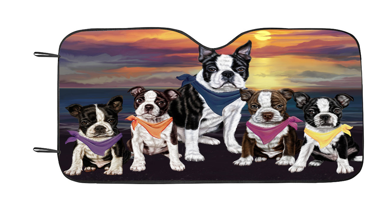Family Sunset Portrait Boston Terrier Dogs Car Sun Shade