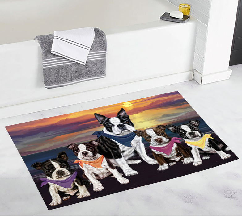 Family Sunset Portrait Boston Terrier Dogs Bath Mat