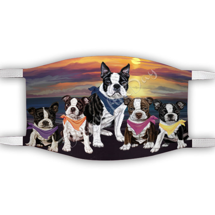 Family Sunset Boston Terrier Dogs Face Mask FM49183