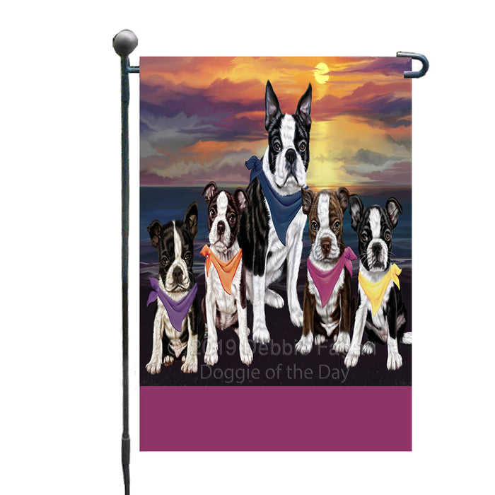 Personalized Family Sunset Portrait Boston Terrier Dogs Custom Garden Flags GFLG-DOTD-A60582