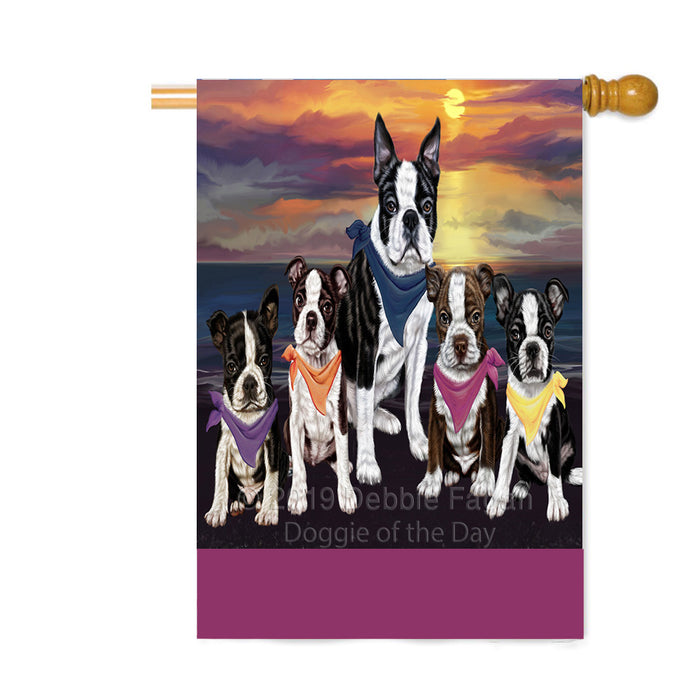 Personalized Family Sunset Portrait Boston Terrier Dogs Custom House Flag FLG-DOTD-A60638