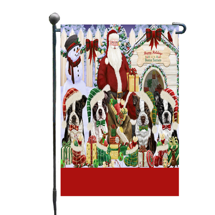 Personalized Happy Holidays Christmas Boston Terrier Dogs House Gathering Custom Garden Flags GFLG-DOTD-A58507