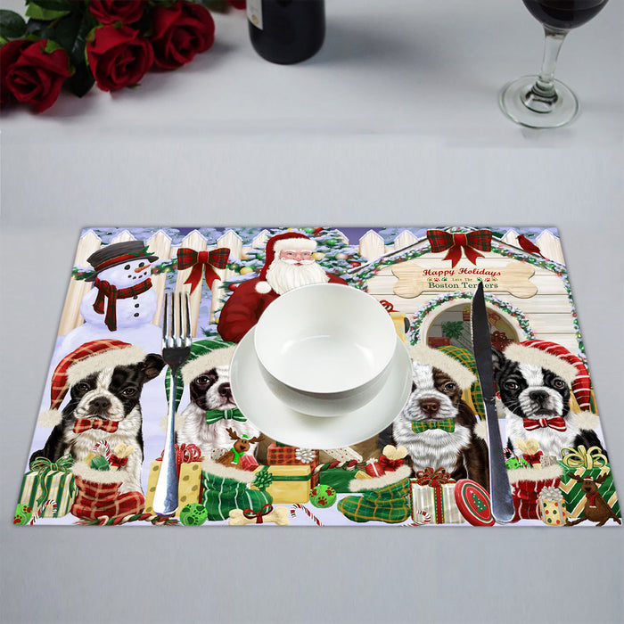 Happy Holidays Christmas Boston Terrier Dogs House Gathering Placemat