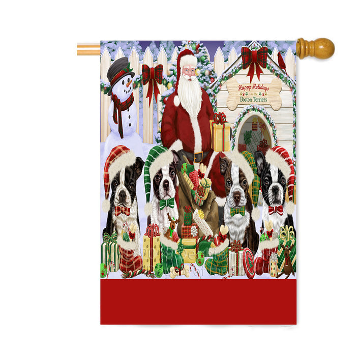 Personalized Happy Holidays Christmas Boston Terrier Dogs House Gathering Custom House Flag FLG-DOTD-A58563