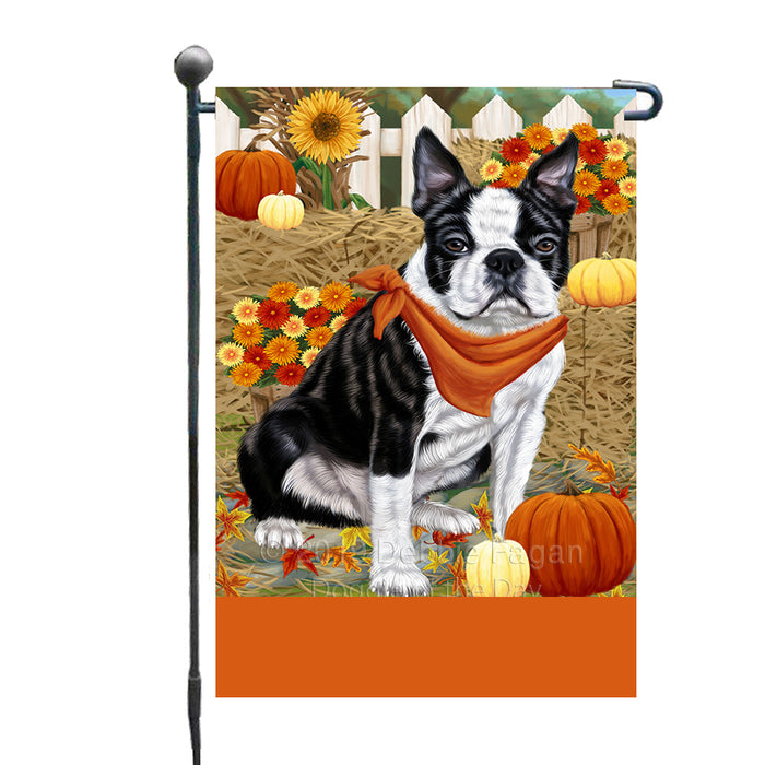 Personalized Fall Autumn Greeting Boston Terrier Dog with Pumpkins Custom Garden Flags GFLG-DOTD-A61833