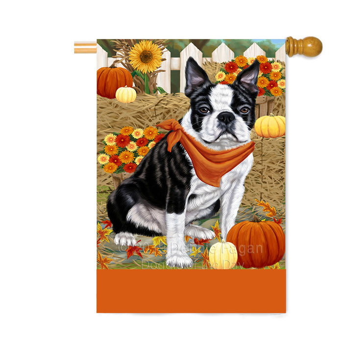 Personalized Fall Autumn Greeting Boston Terrier Dog with Pumpkins Custom House Flag FLG-DOTD-A61889