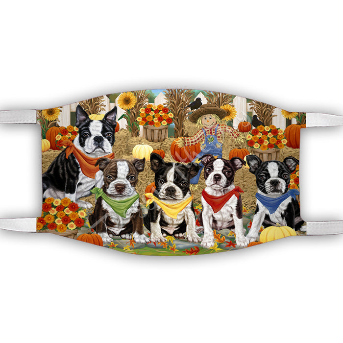 Fall Festive Harvest Time Gathering  Boston Terrier Dogs Face Mask FM48517
