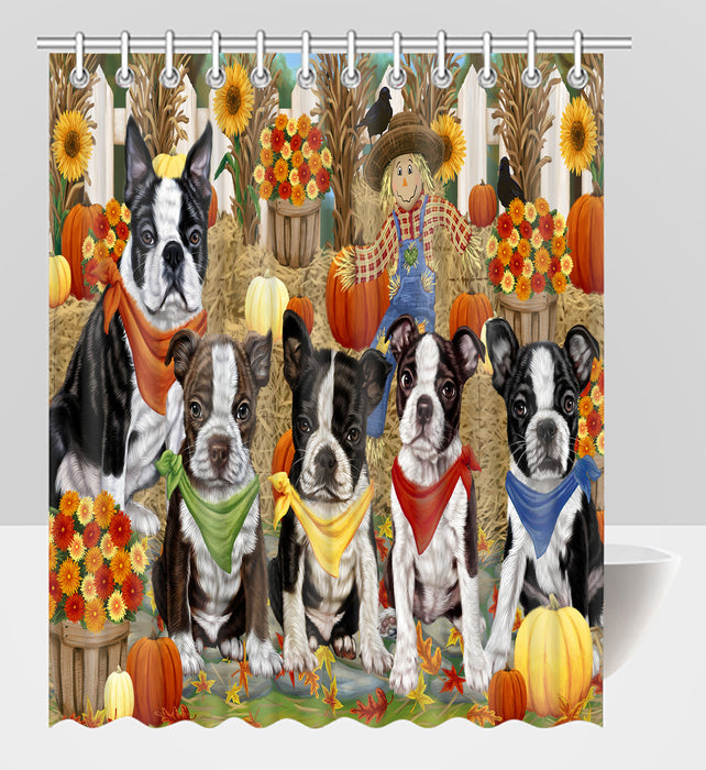Fall Festive Harvest Time Gathering Boston Terrier Dogs Shower Curtain