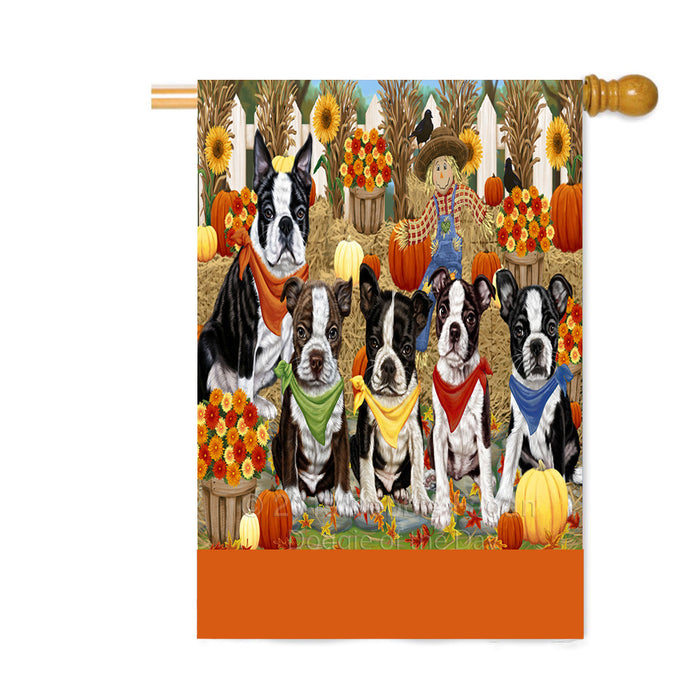 Personalized Fall Festive Gathering Boston Terrier Dogs with Pumpkins Custom House Flag FLG-DOTD-A61890