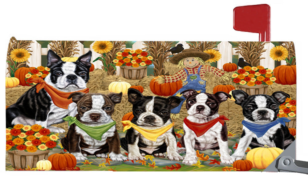 Fall Festive Harvest Time Gathering Boston Terrier Dogs 6.5 x 19 Inches Magnetic Mailbox Cover Post Box Cover Wraps Garden Yard Décor MBC49066