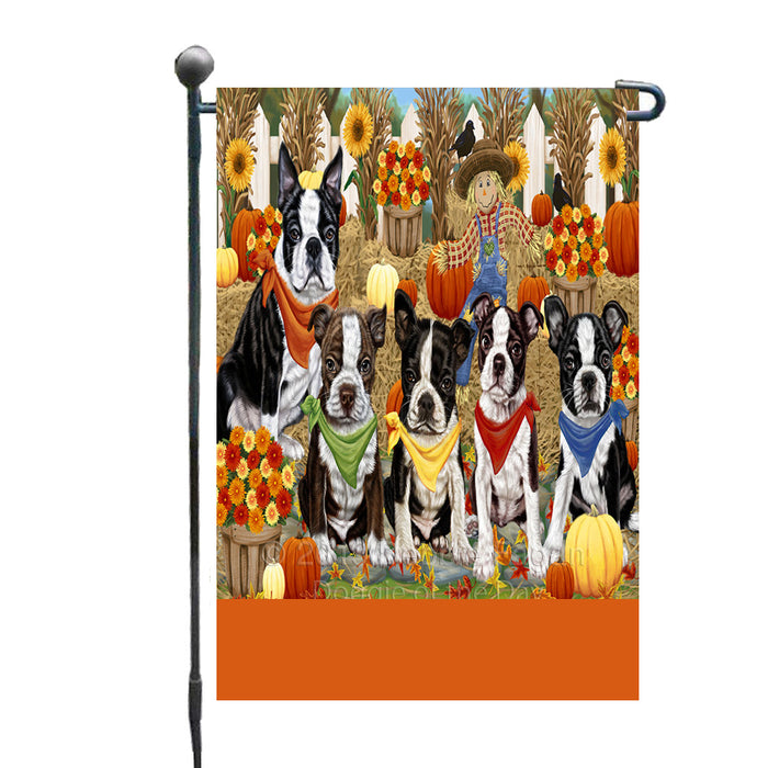Personalized Fall Festive Gathering Boston Terrier Dogs with Pumpkins Custom Garden Flags GFLG-DOTD-A61834