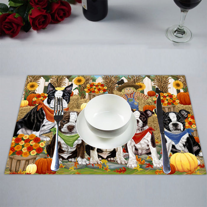 Fall Festive Harvest Time Gathering Boston Terrier Dogs Placemat