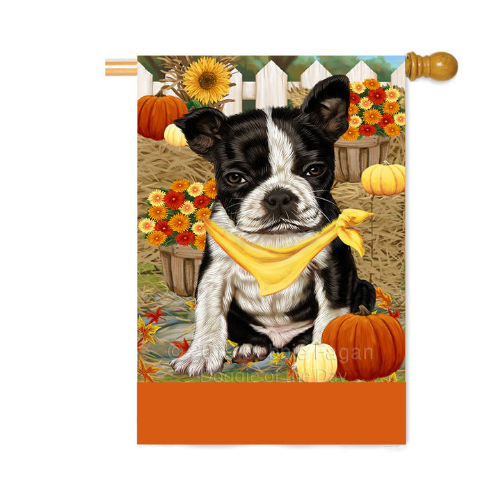Personalized Fall Autumn Greeting Boston Terrier Dog with Pumpkins Custom House Flag FLG-DOTD-A61891