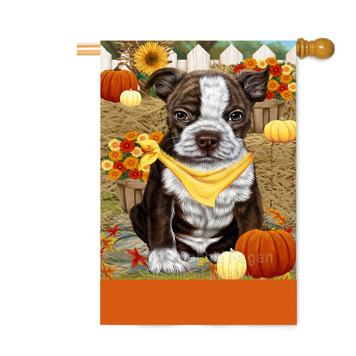 Personalized Fall Autumn Greeting Boston Terrier Dog with Pumpkins Custom House Flag FLG-DOTD-A61892