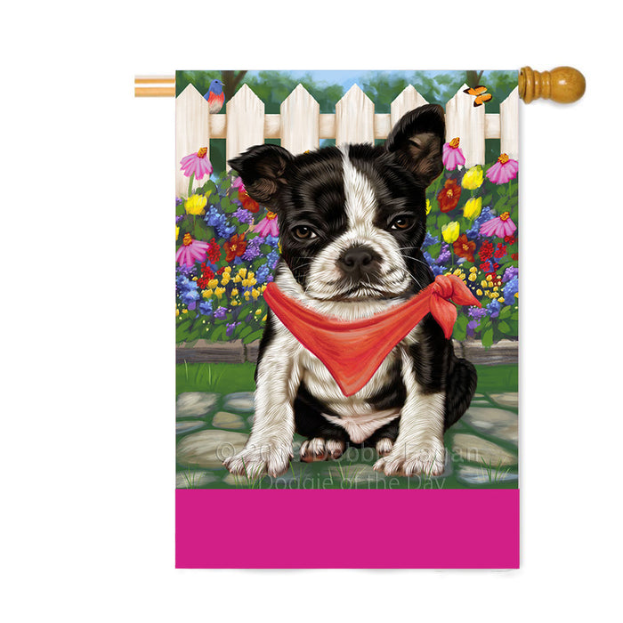 Personalized Spring Floral Boston Terrier Dog Custom House Flag FLG-DOTD-A62831
