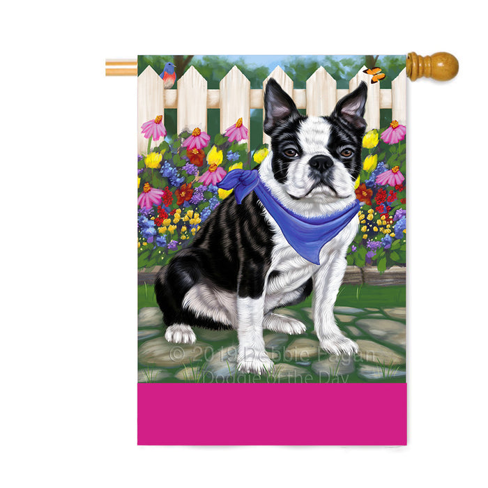 Personalized Spring Floral Boston Terrier Dog Custom House Flag FLG-DOTD-A62832