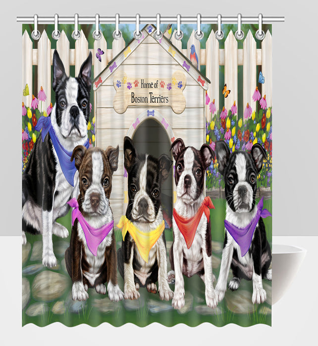 Spring Dog House Boston Terrier Dogs Shower Curtain
