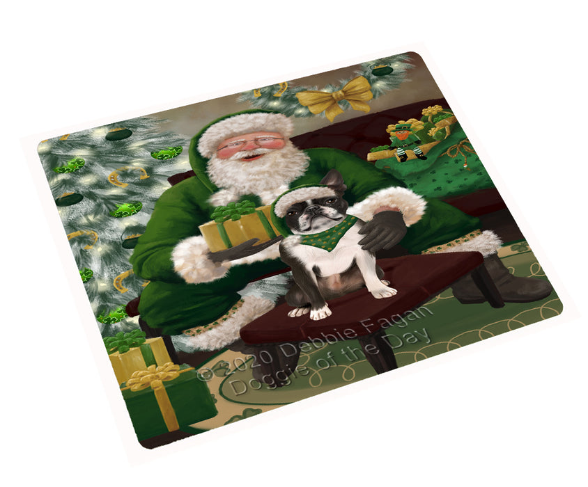 Christmas Irish Santa with Gift and Boston Terrier Dog Cutting Board - Easy Grip Non-Slip Dishwasher Safe Chopping Board Vegetables C78283