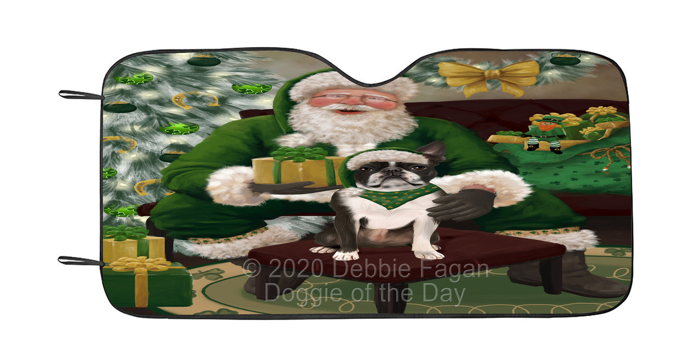 Christmas Irish Santa with Gift and Boston Terrier Dog Car Sun Shade Cover Curtain