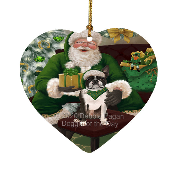 Christmas Irish Santa with Gift and Border Collie Dog Heart Christmas Ornament RFPOR58251