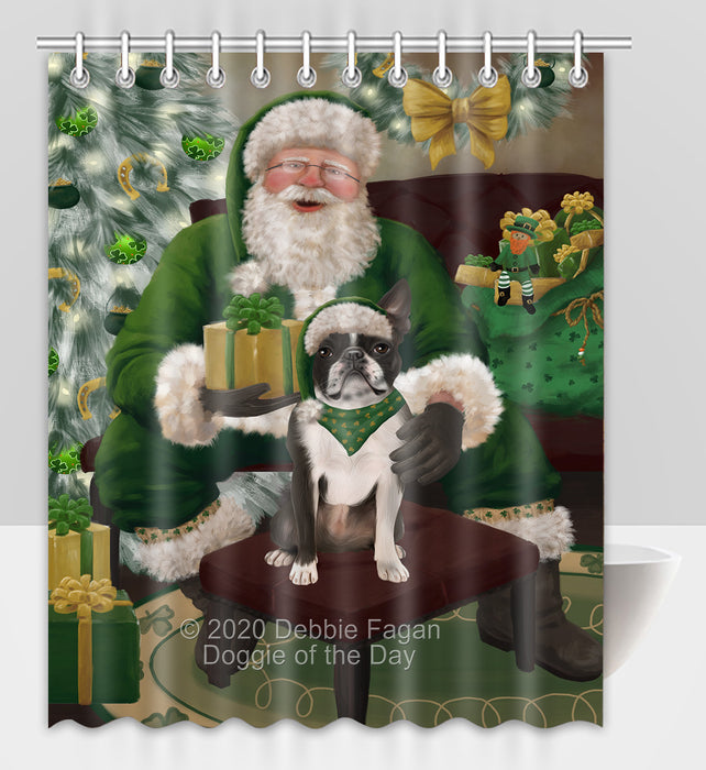 Christmas Irish Santa with Gift and Boston Terrier Dog Shower Curtain Bathroom Accessories Decor Bath Tub Screens SC120