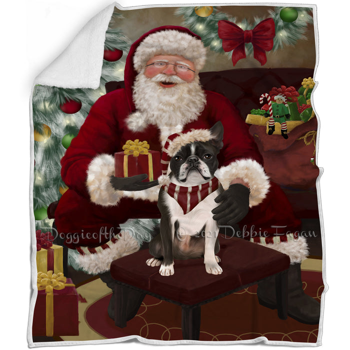 Santa's Christmas Surprise Boston Terrier Dog Blanket BLNKT142128