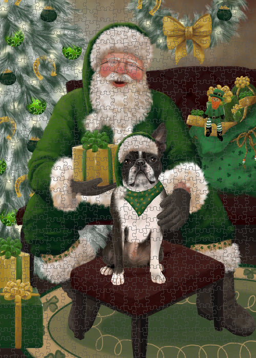 Christmas Irish Santa with Gift and Boston Terrier Dog Puzzle with Photo Tin PUZL100340