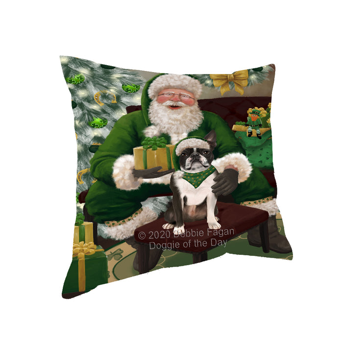 Christmas Irish Santa with Gift and Border Collie Dog Pillow PIL86720