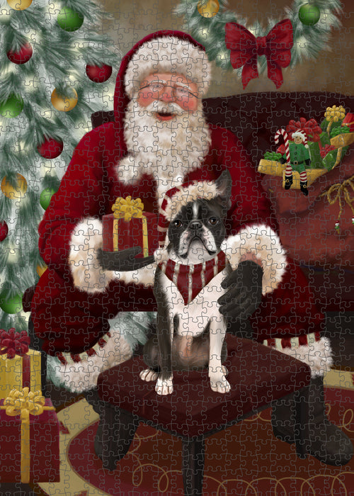 Santa's Christmas Surprise Boston Terrier Dog Puzzle with Photo Tin PUZL100732