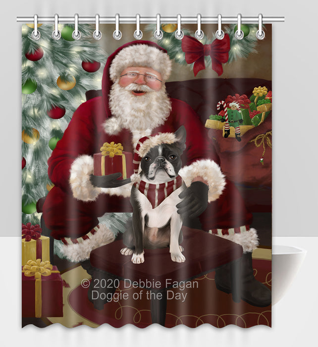 Santa's Christmas Surprise Boston Terrier Dog Shower Curtain Bathroom Accessories Decor Bath Tub Screens SC218