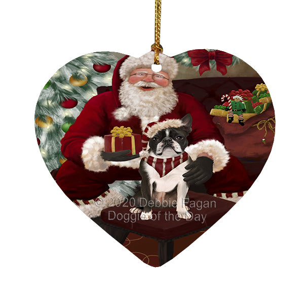 Santa's Christmas Surprise Boston Terrier Dog Heart Christmas Ornament RFPOR58350