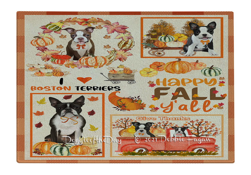 Happy Fall Y'all Pumpkin Boston Terrier Dogs Cutting Board - Easy Grip Non-Slip Dishwasher Safe Chopping Board Vegetables C79822