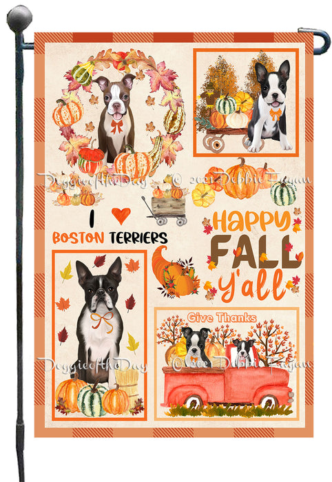 Happy Fall Y'all Pumpkin Boston Terrier Dogs Garden Flags- Outdoor Double Sided Garden Yard Porch Lawn Spring Decorative Vertical Home Flags 12 1/2"w x 18"h