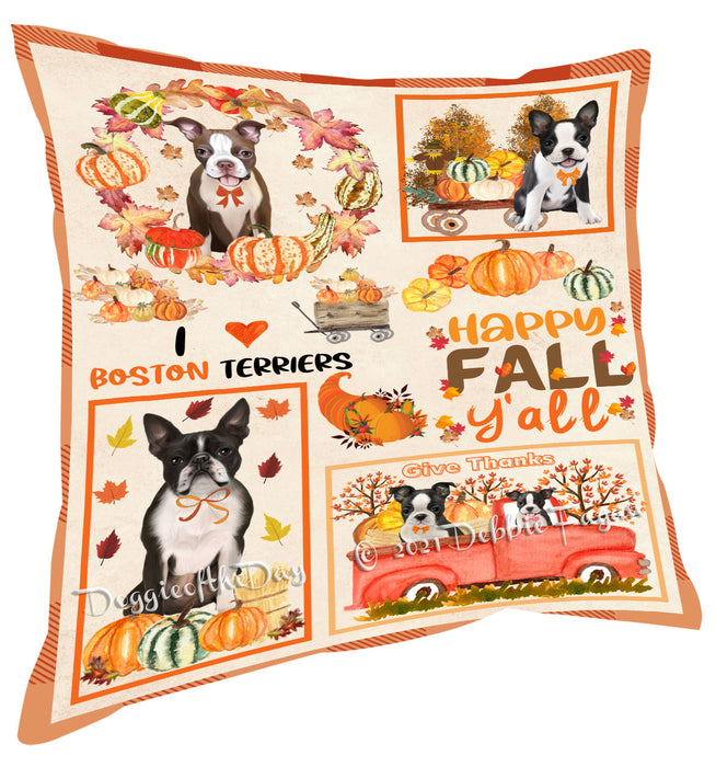 Happy Fall Y'all Pumpkin Boston Terrier Dogs Pillow with Top Quality High-Resolution Images - Ultra Soft Pet Pillows for Sleeping - Reversible & Comfort - Ideal Gift for Dog Lover - Cushion for Sofa Couch Bed - 100% Polyester