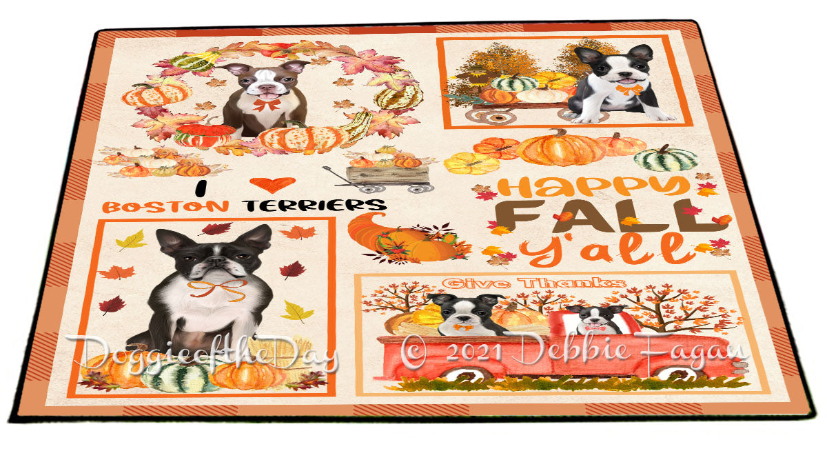 Happy Fall Y'all Pumpkin Boston Terrier Dogs Indoor/Outdoor Welcome Floormat - Premium Quality Washable Anti-Slip Doormat Rug FLMS58573