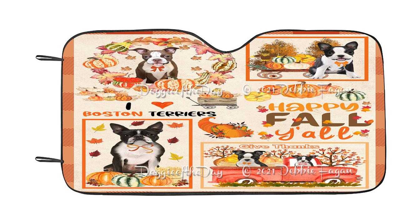 Happy Fall Y'all Pumpkin Boston Terrier Dogs Car Sun Shade Cover Curtain