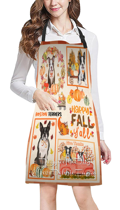 Happy Fall Y'all Pumpkin Boston Terrier Dogs Cooking Kitchen Adjustable Apron Apron49191