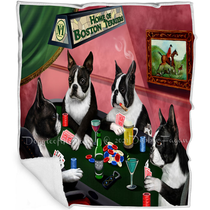 Home of Boston Terrier 4 Dogs Playing Poker Blanket