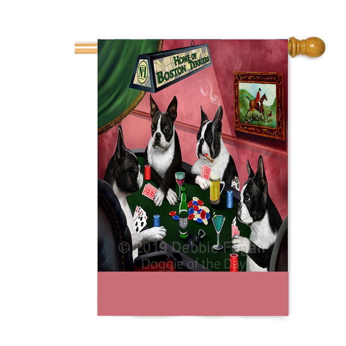 Personalized Home of Boston Terrier Dogs Four Dogs Playing Poker Custom House Flag FLG-DOTD-A60305