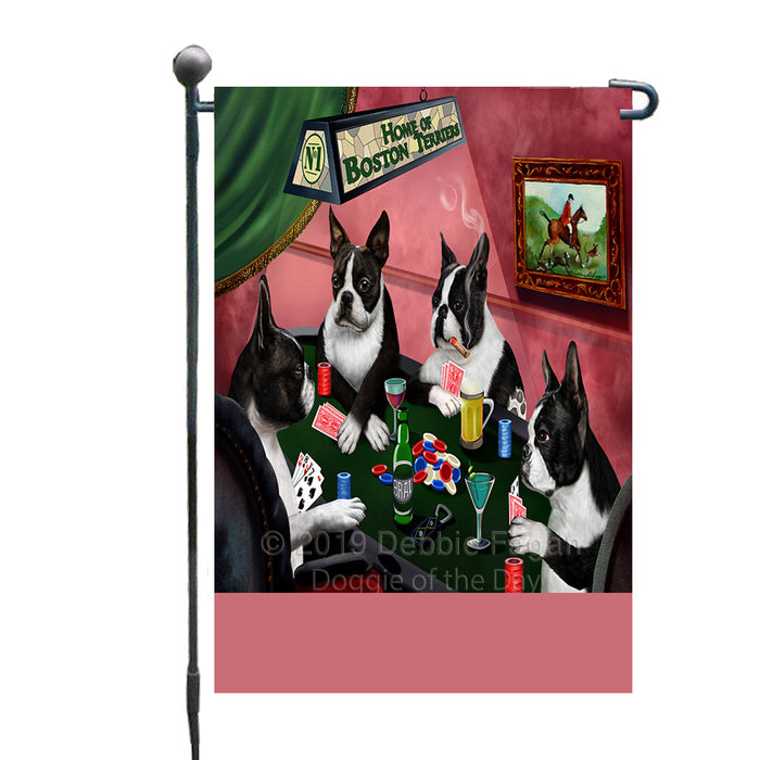 Personalized Home of Boston Terrier Dogs Four Dogs Playing Poker Custom Garden Flags GFLG-DOTD-A60249