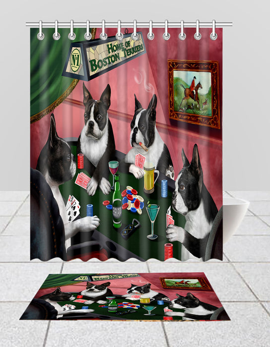 Home of  Boston Dogs Playing Poker Bath Mat and Shower Curtain Combo