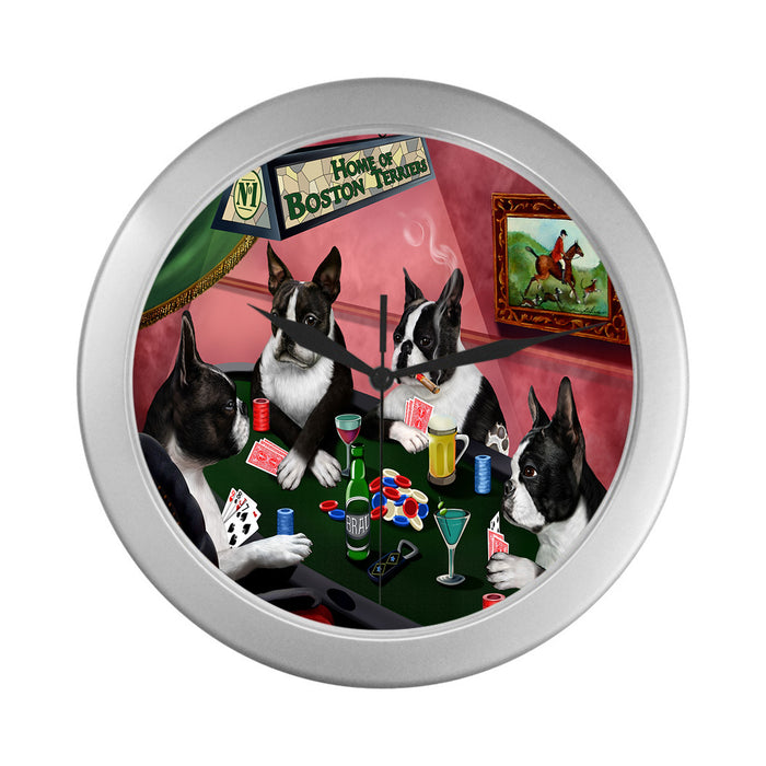 Home of Boston Dogs Playing Poker Silver Wall Clocks