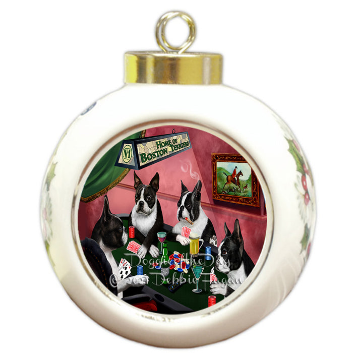 Home of Poker Playing Boston Dogs Round Ball Christmas Ornament Pet Decorative Hanging Ornaments for Christmas X-mas Tree Decorations - 3" Round Ceramic Ornament