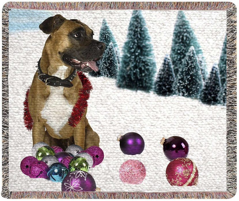 Boxer Christmas Woven Throw Blanket 54 x 38