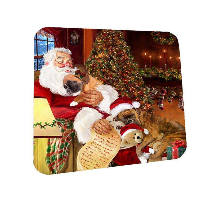 Boxer Dog and Puppies Sleeping with Santa Coasters Set of 4