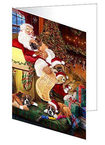 Boxer Dog and Puppies Sleeping with Santa Handmade Artwork Assorted Pets Greeting Cards and Note Cards with Envelopes for All Occasions and Holiday Seasons