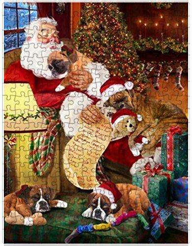 Boxer Dog and Puppies Sleeping with Santa Puzzle with Photo Tin