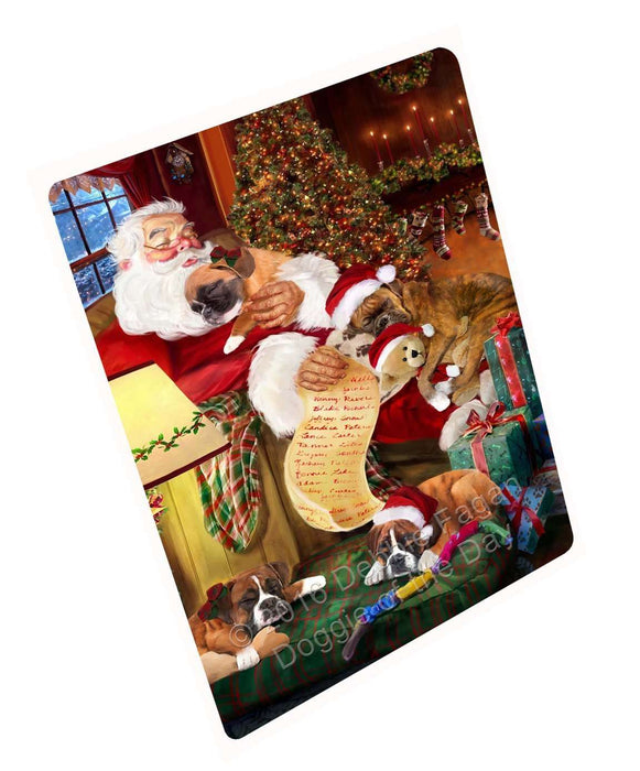Boxer Dog and Puppies Sleeping with Santa Tempered Cutting Board (Small)