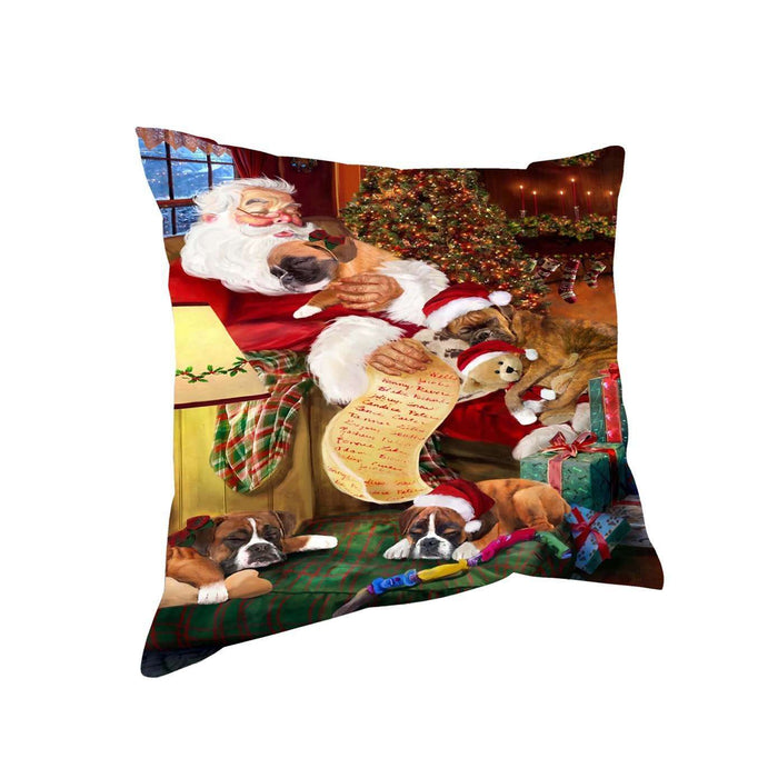 Boxer Dog and Puppies Sleeping with Santa Throw Pillow