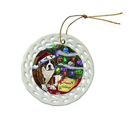 Boxer Dog Christmas Doily Ceramic Ornament